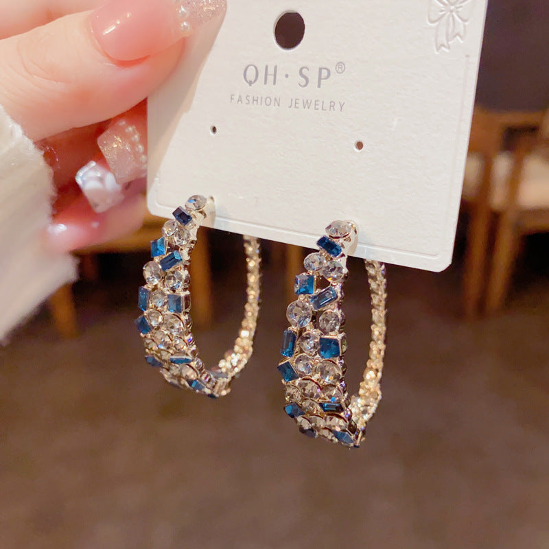 Fashion Retro Full Diamond Women's 925 Silver Needle Simple Cool Style High Quality Earrings