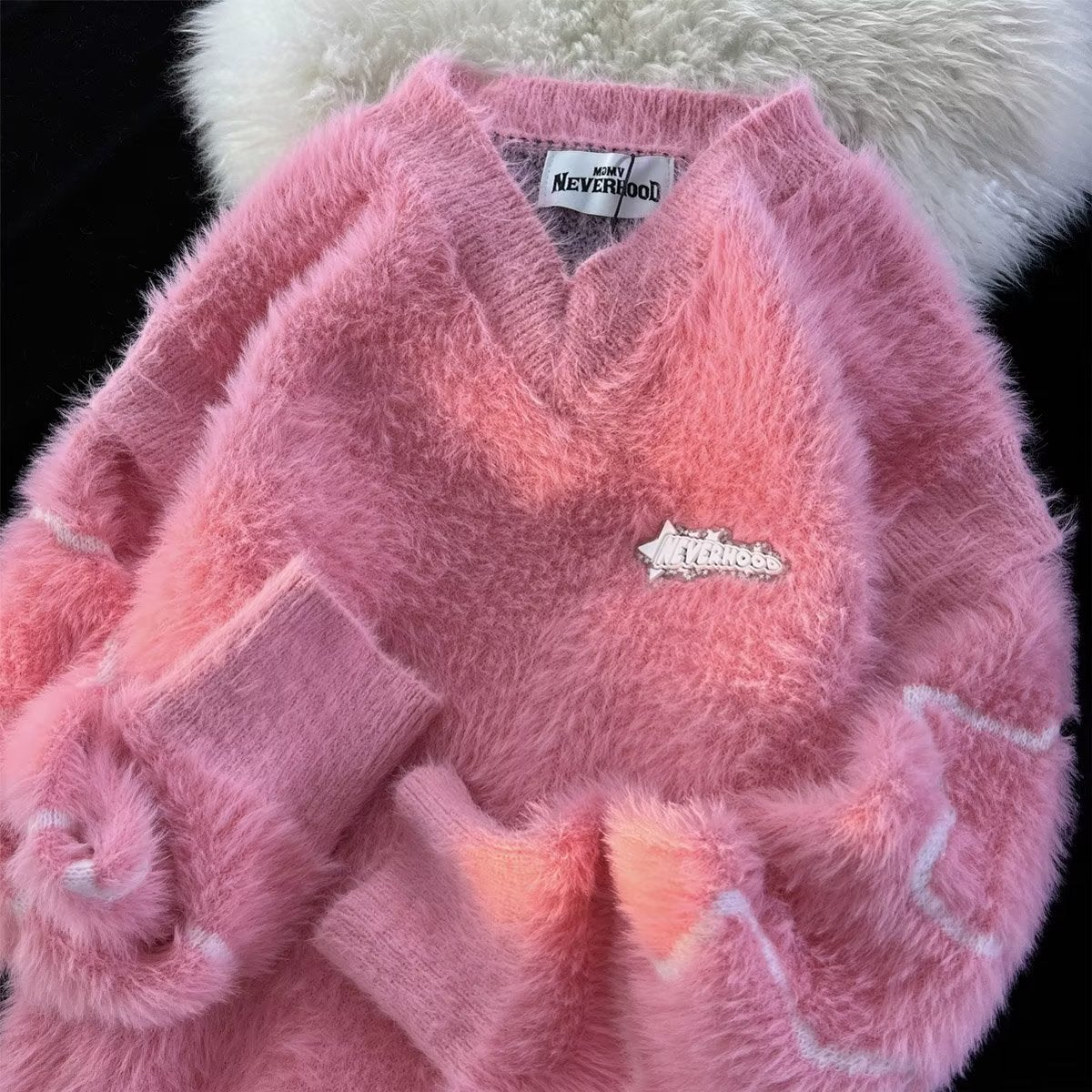 Street Long Sleeve Pullover Couple V-neck Loose Sweater