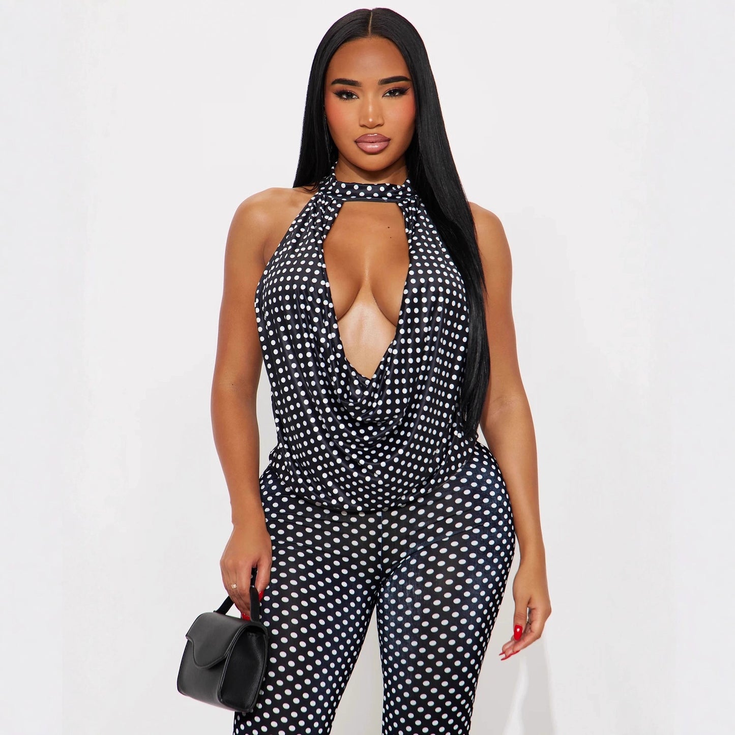 Women's Spot Print Chest-wrapped Hanging Suit