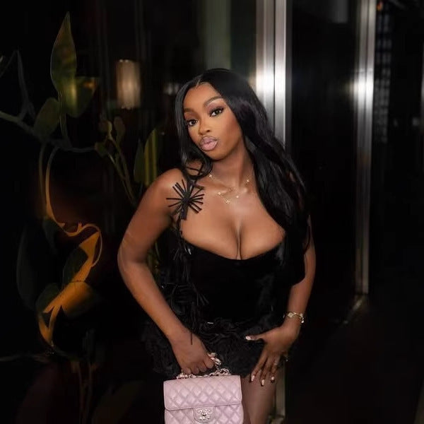 European And American Ins Women's Three-dimensional Flower Black Bandage Dress