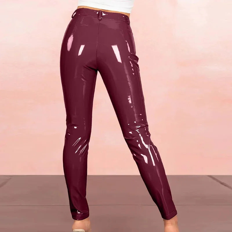 Glossy Slim Fit Pencil Pants Sexy Street