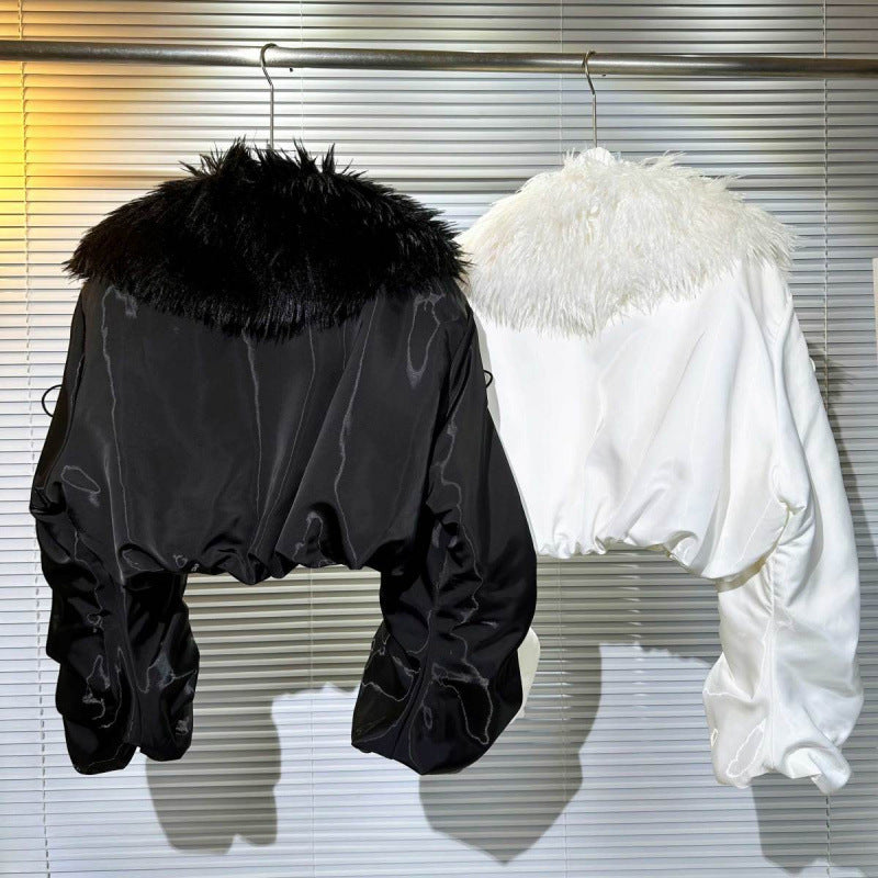 Big Fur Collar Net Red Hot Girl Wear Bright Silk Buckle Fashionable Chic Pleating Down Jacket Coat