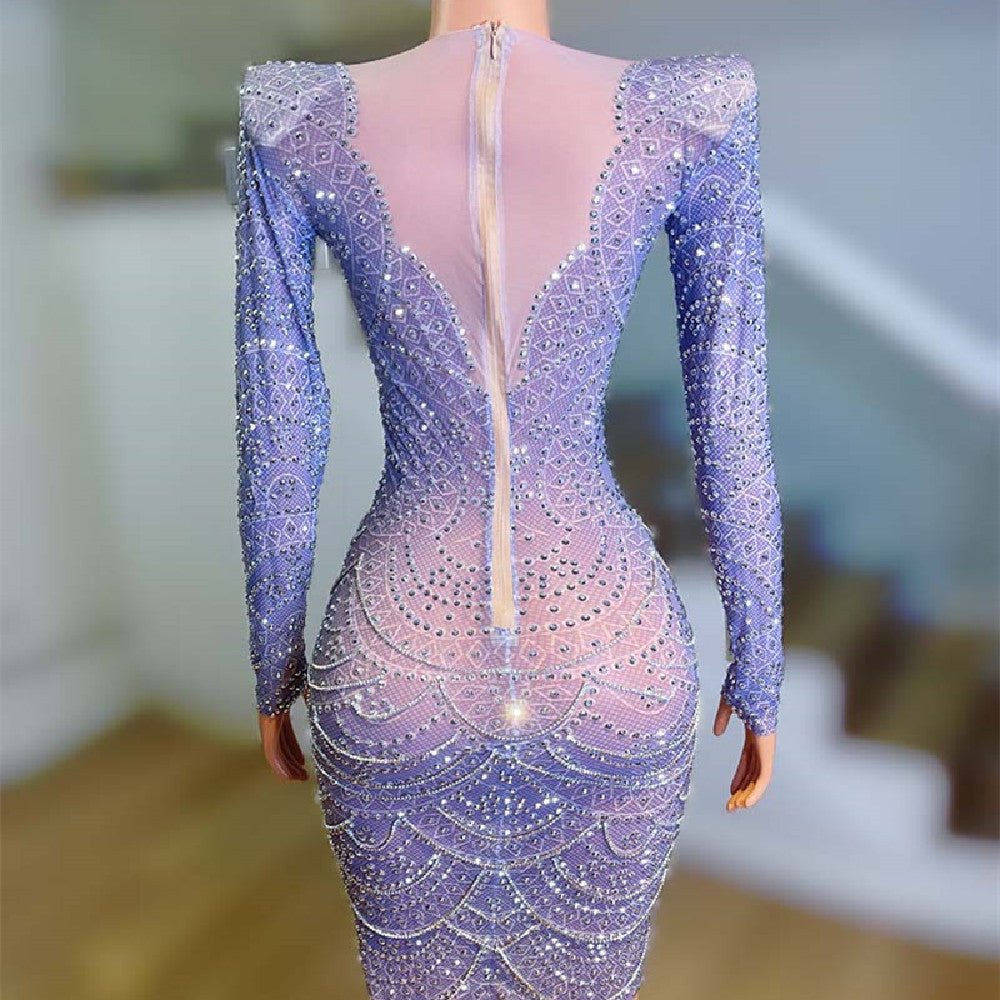 New Light Purple Shoulder Thickened Dress
