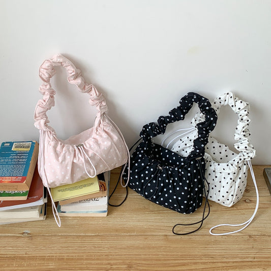Korean-style Ruffled Polka-dot Underarm Shoulder Bag With A Cloud-like Design