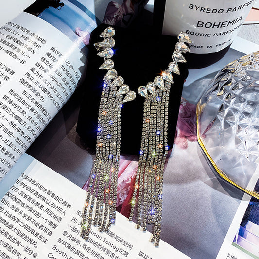 Temperament tassel rhinestone earrings