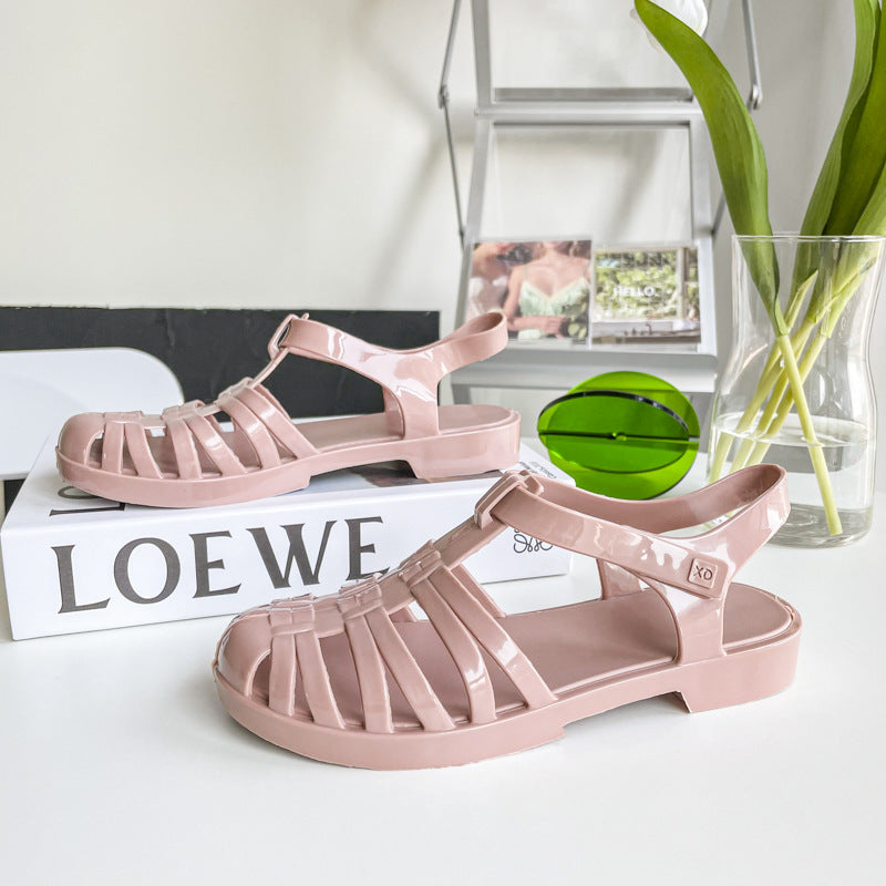 Women's Fashion Retro Flat Heel Transparent Plastic Jelly Shoes