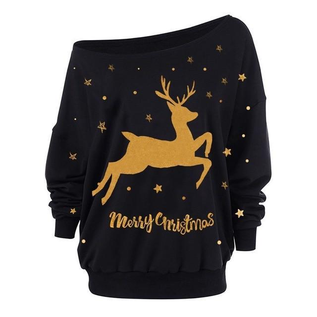 Autumn And Winter New Women's Clothing Amazon Christmas Printed Messenger Long Sleeved T Shirt