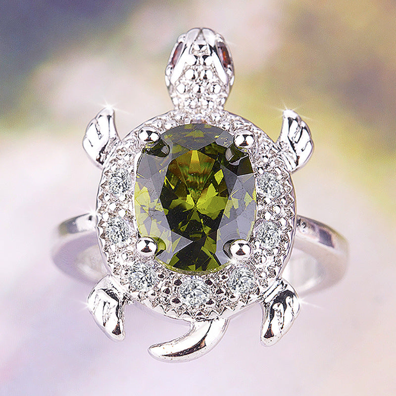 Big Olive Green Turtle Ring