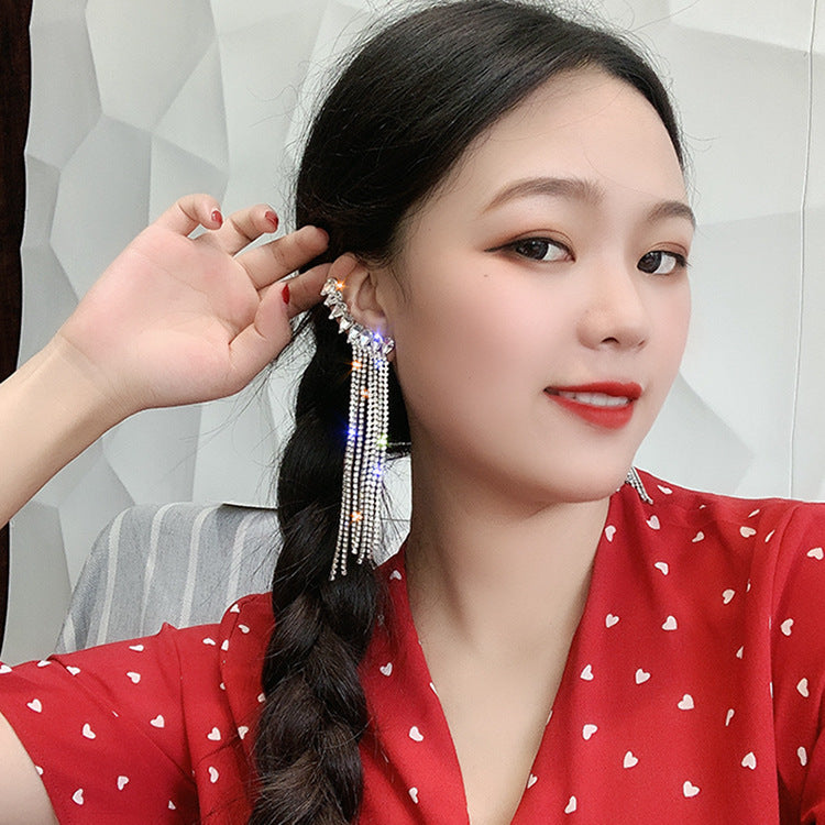Temperament tassel rhinestone earrings