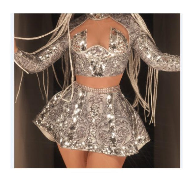 Business Tour Costumes Printed Sequined Skirt Full Of Diamonds