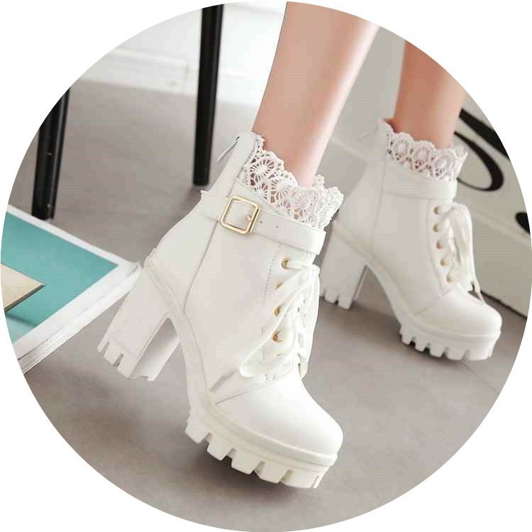 For Women, Lace-up  Boots With High Heels And Thick Heels