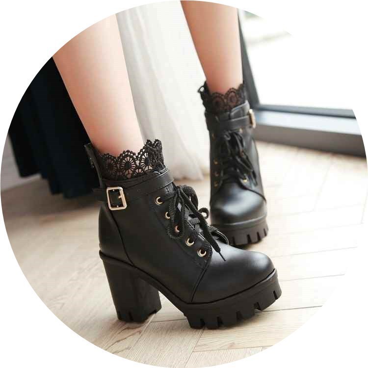 For Women, Lace-up  Boots With High Heels And Thick Heels