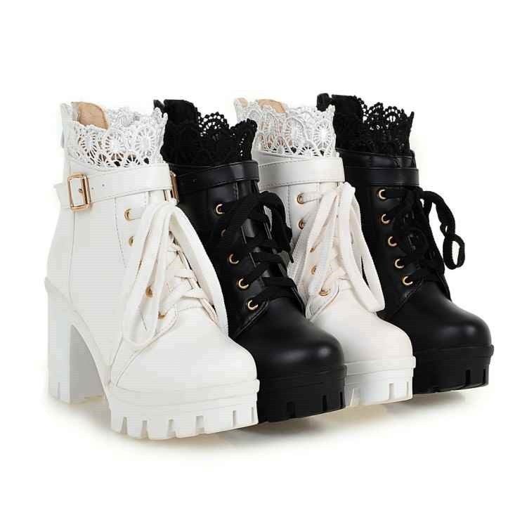 For Women, Lace-up  Boots With High Heels And Thick Heels