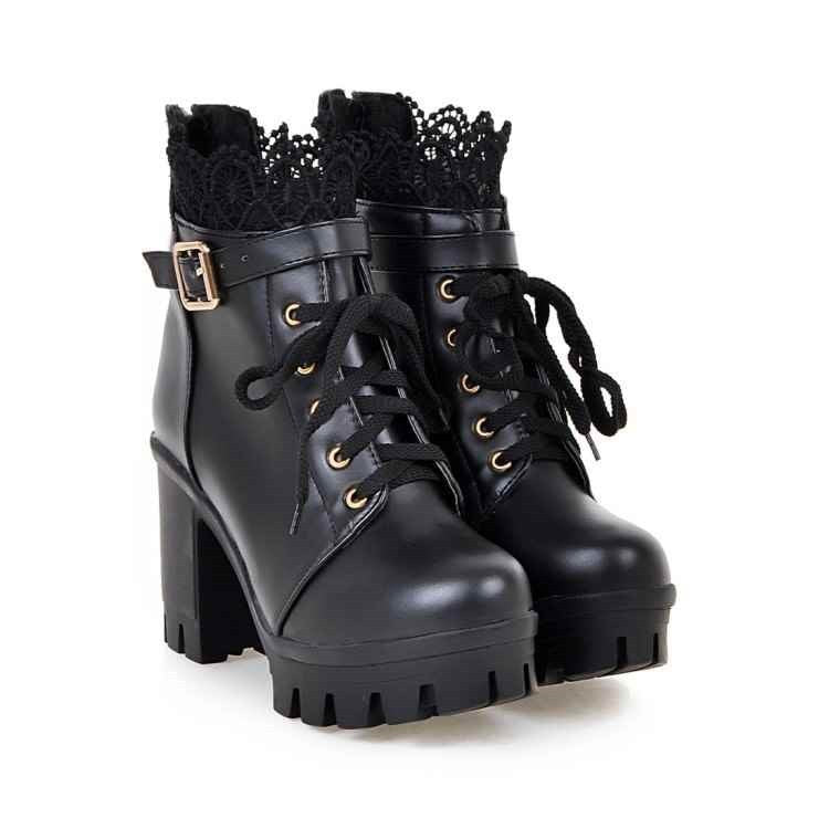 For Women, Lace-up  Boots With High Heels And Thick Heels