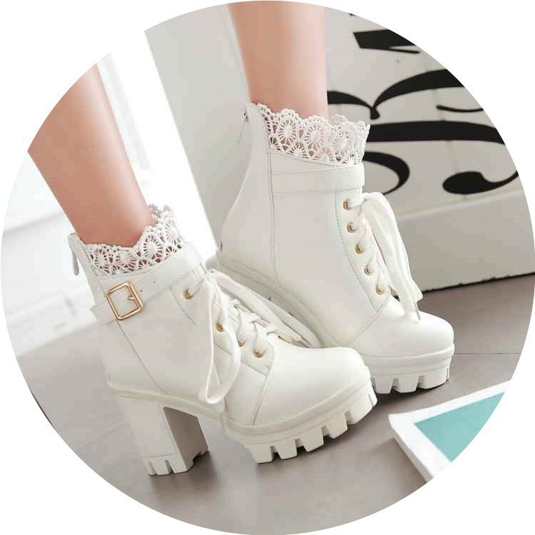 For Women, Lace-up  Boots With High Heels And Thick Heels
