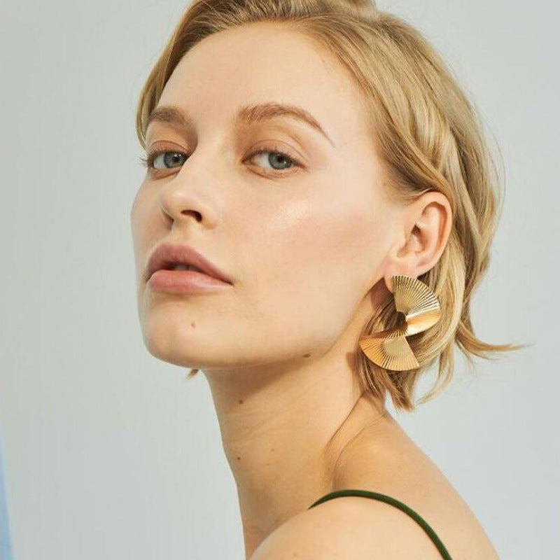 Personality Irregular Spiral Fan Leaf Earrings