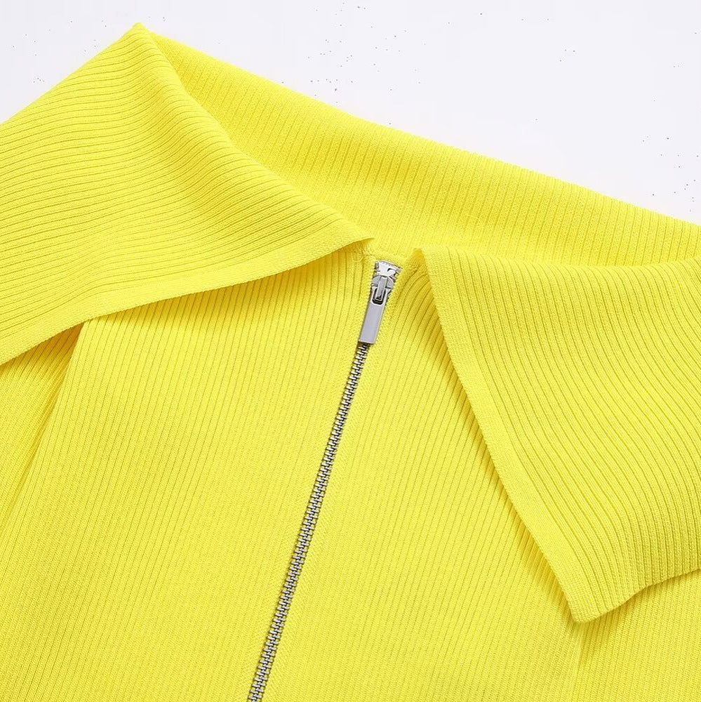 Street Fashion Long Sleeve Knitted Off-shoulder Zipper Cardigan