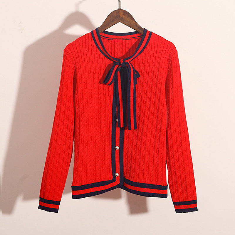Little Fragrant Knit Cardigan Red Top Twist Sweater Jacket