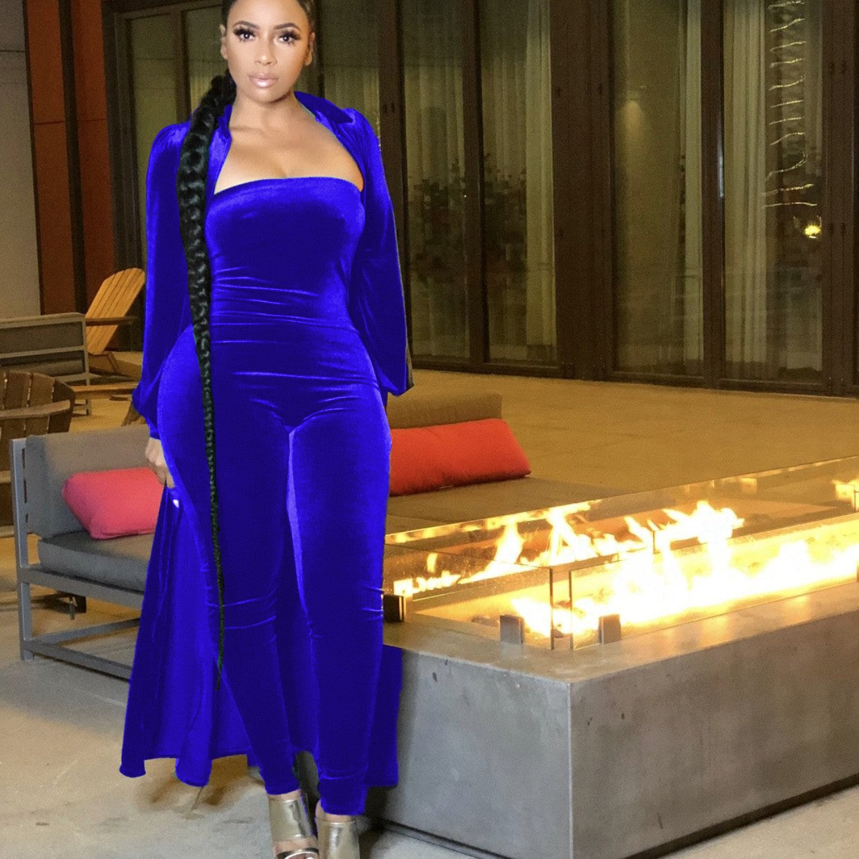 Sexy Bustier Female Jumpsuit Jacket Silver Fox Velvet