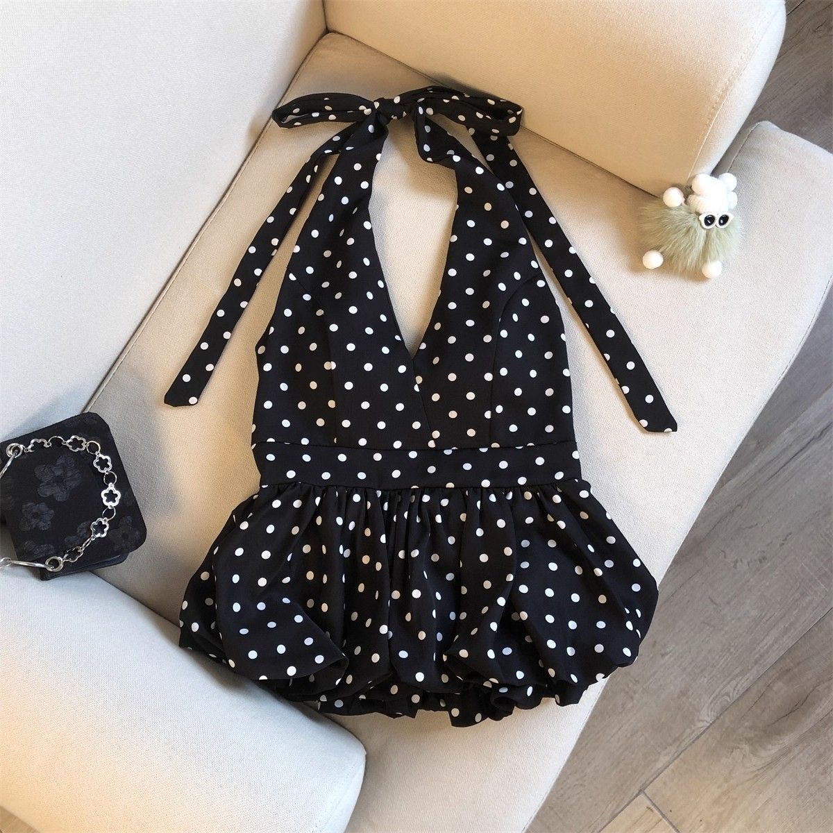 Neck-hanging V-neck Polka-dot Top For Women