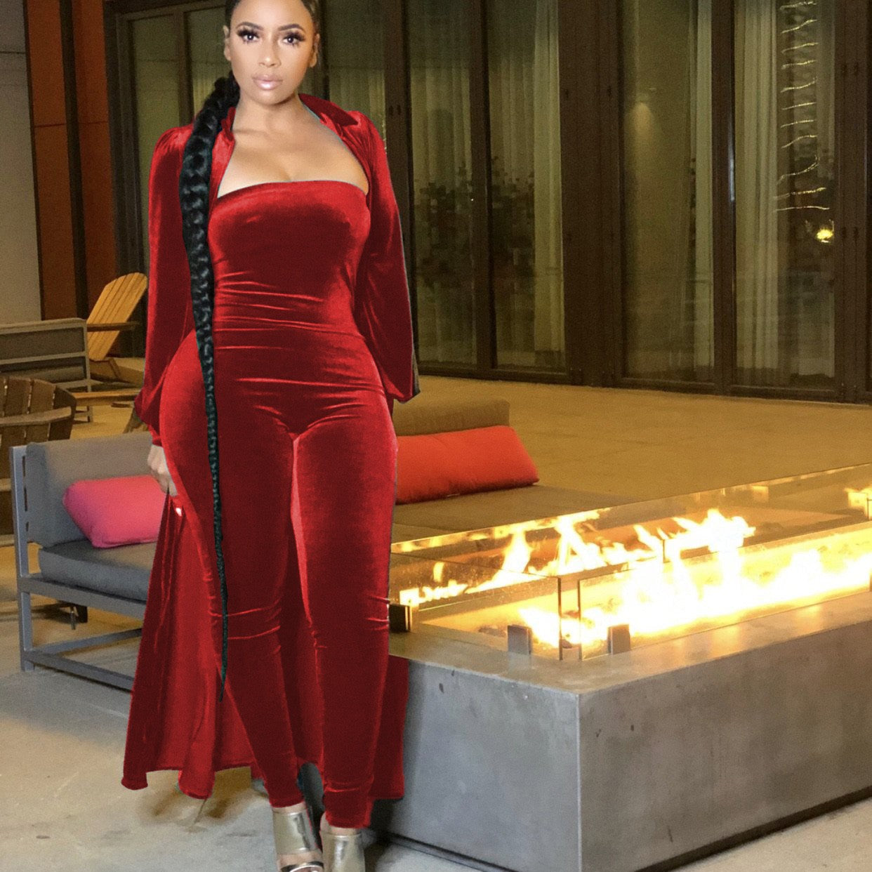 Sexy Bustier Female Jumpsuit Jacket Silver Fox Velvet