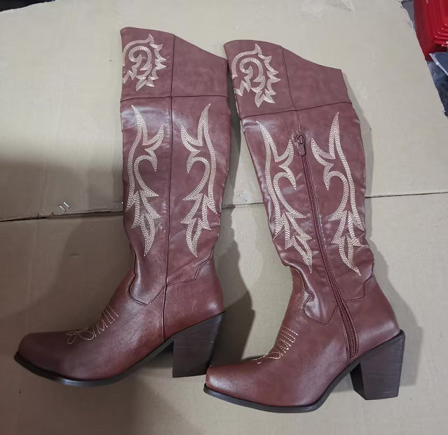 Women Thick Heel High Top Rider Boots