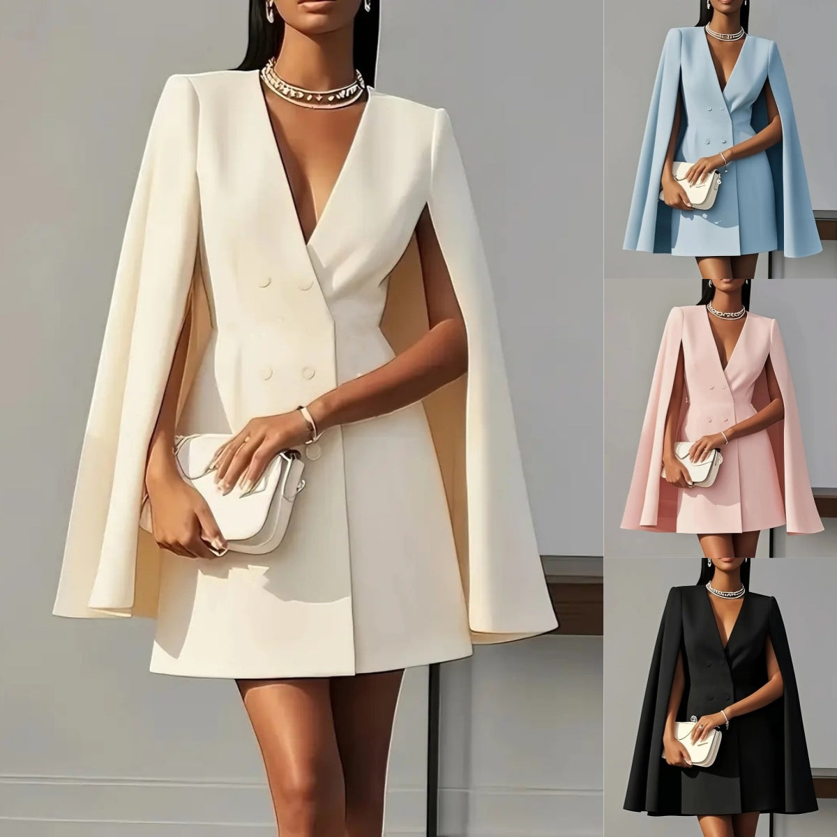 Commuter Double Breasted Shawl Cape Suit Dress