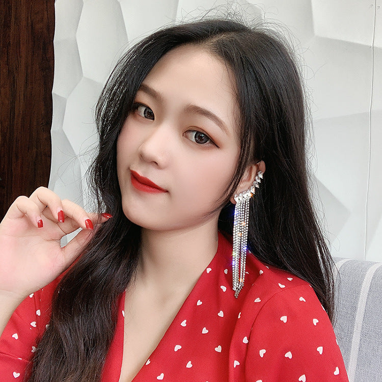 Temperament tassel rhinestone earrings