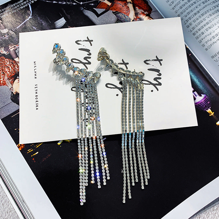 Temperament tassel rhinestone earrings
