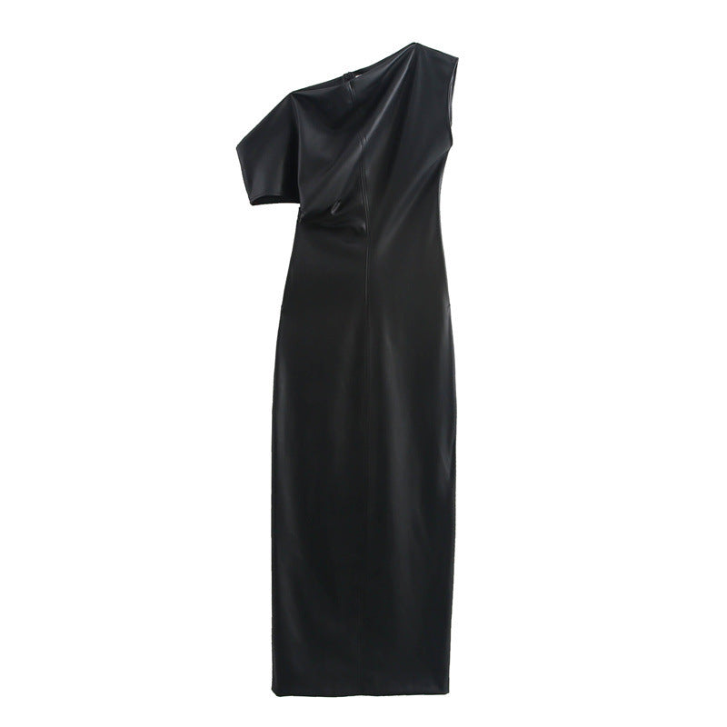 Elegant Polyester Shoulder Leather Dress