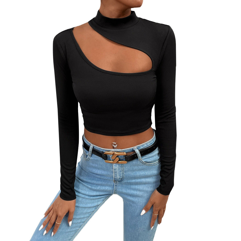 Women's Fashion Trend T-shirt Autumn And Winter Slim-fit Crop Top With Long Sleeves