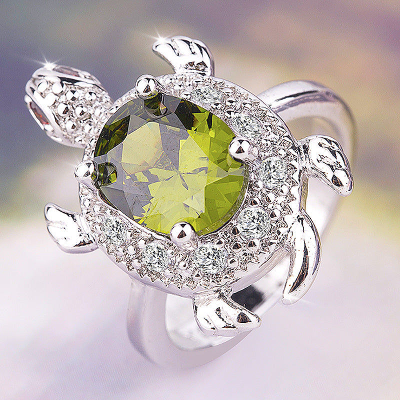 Big Olive Green Turtle Ring