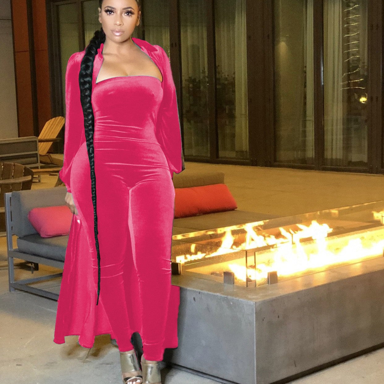 Sexy Bustier Female Jumpsuit Jacket Silver Fox Velvet