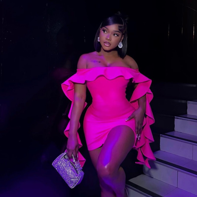 Summer New Solid Color Sleeveless Off-shoulder Wooden Ear Short Split Dress