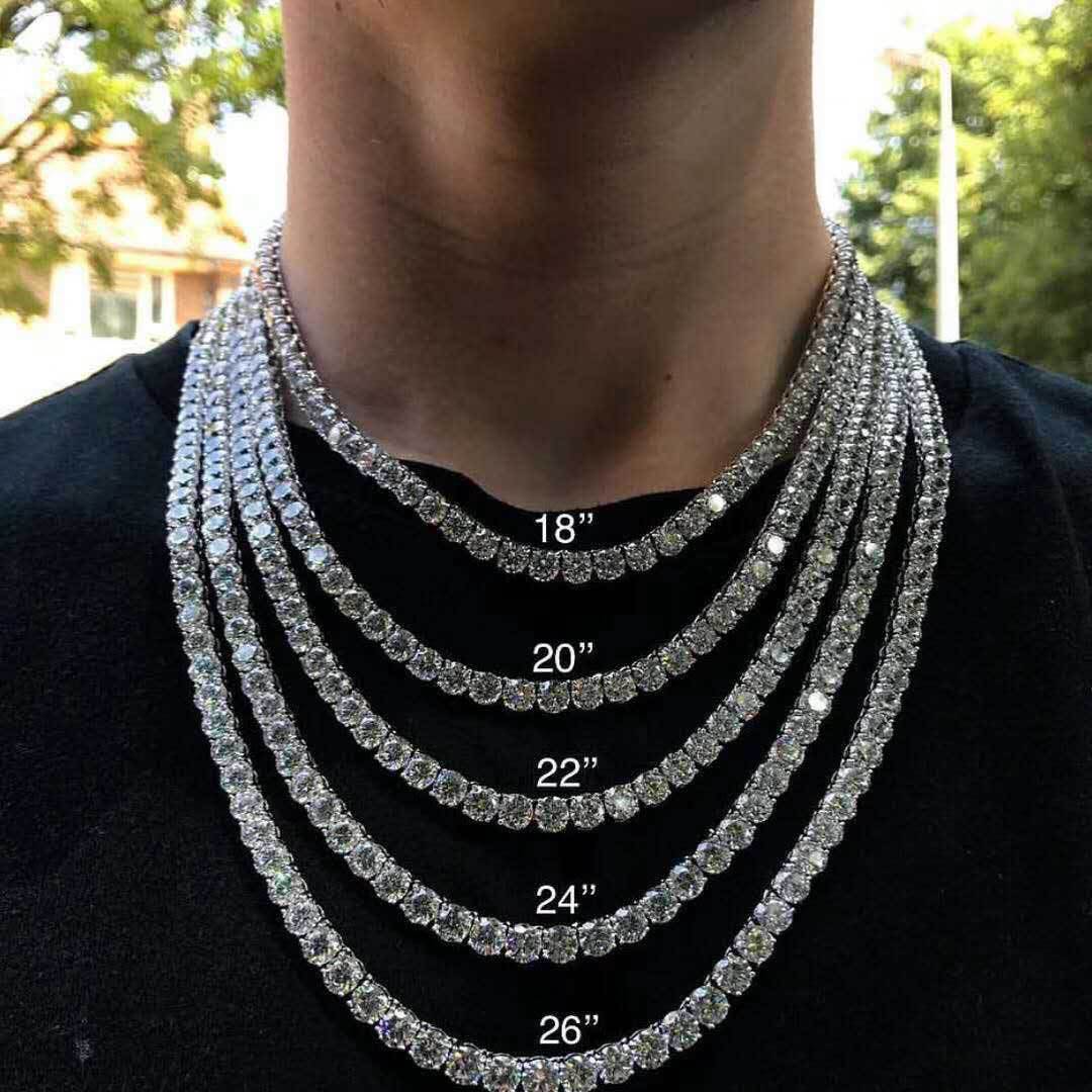 European Hip Hop Diamond Spring Fastener Tennis Chain Zircon Men's Necklace Bracelet Jewelry