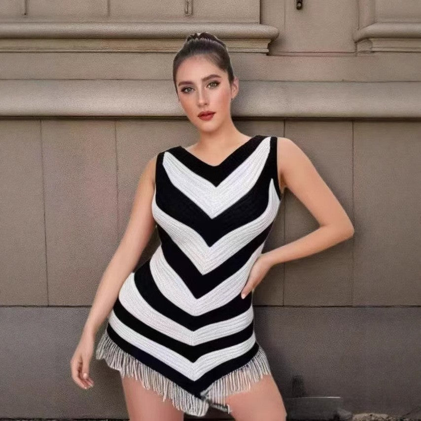 Womens Summer Vacation And Resort Outfit Color-blocked Dress