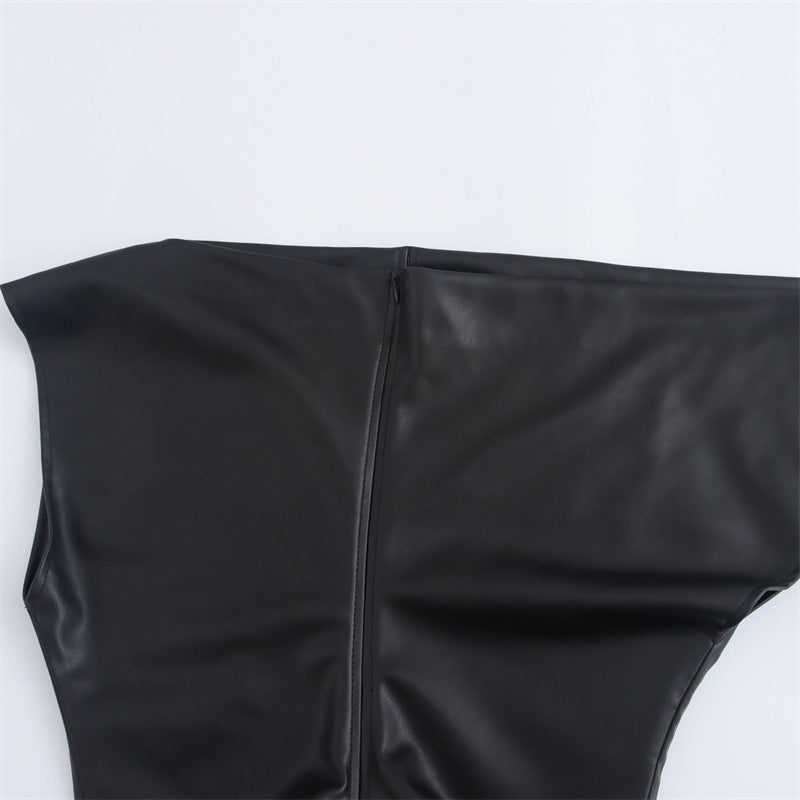 Elegant Polyester Shoulder Leather Dress