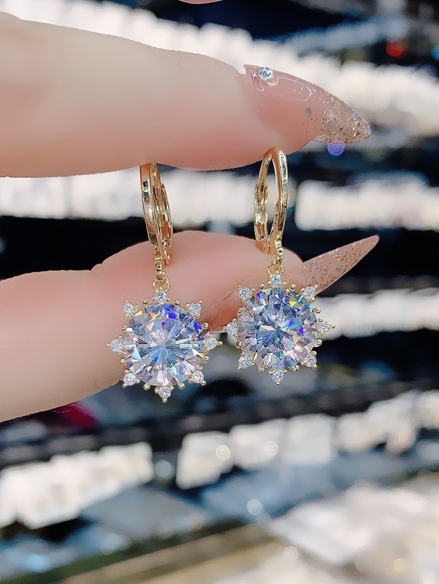 Women's High Quality Zircon Sunflower Earrings