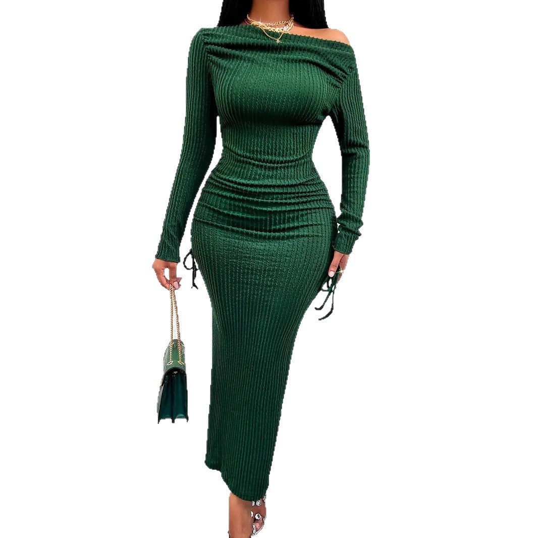 Knitted Long-sleeved High-waisted Slim-fit Vintage Dress