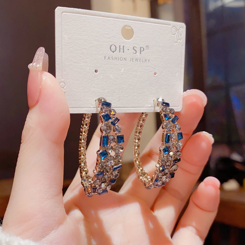 Fashion Retro Full Diamond Women's 925 Silver Needle Simple Cool Style High Quality Earrings