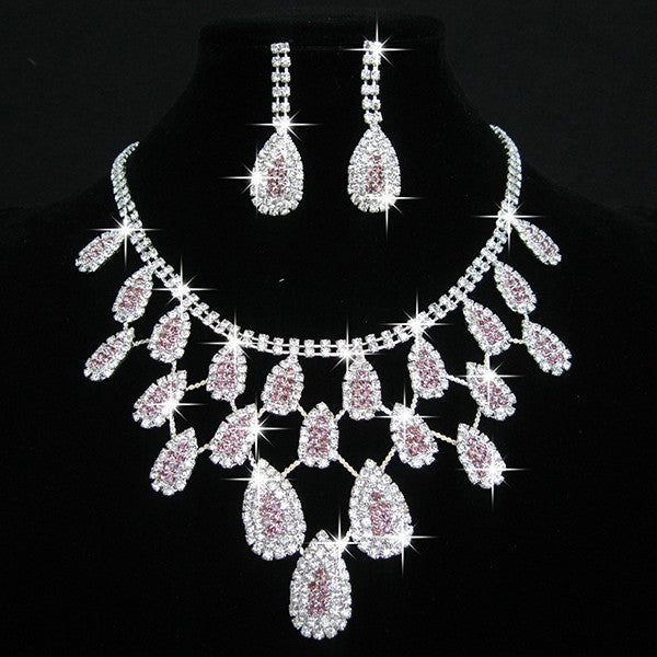 White Rhinestone Bridal Necklace Earrings