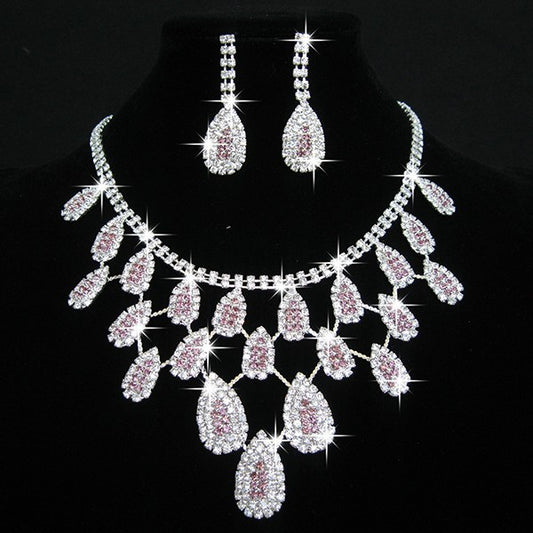 White Rhinestone Bridal Necklace Earrings