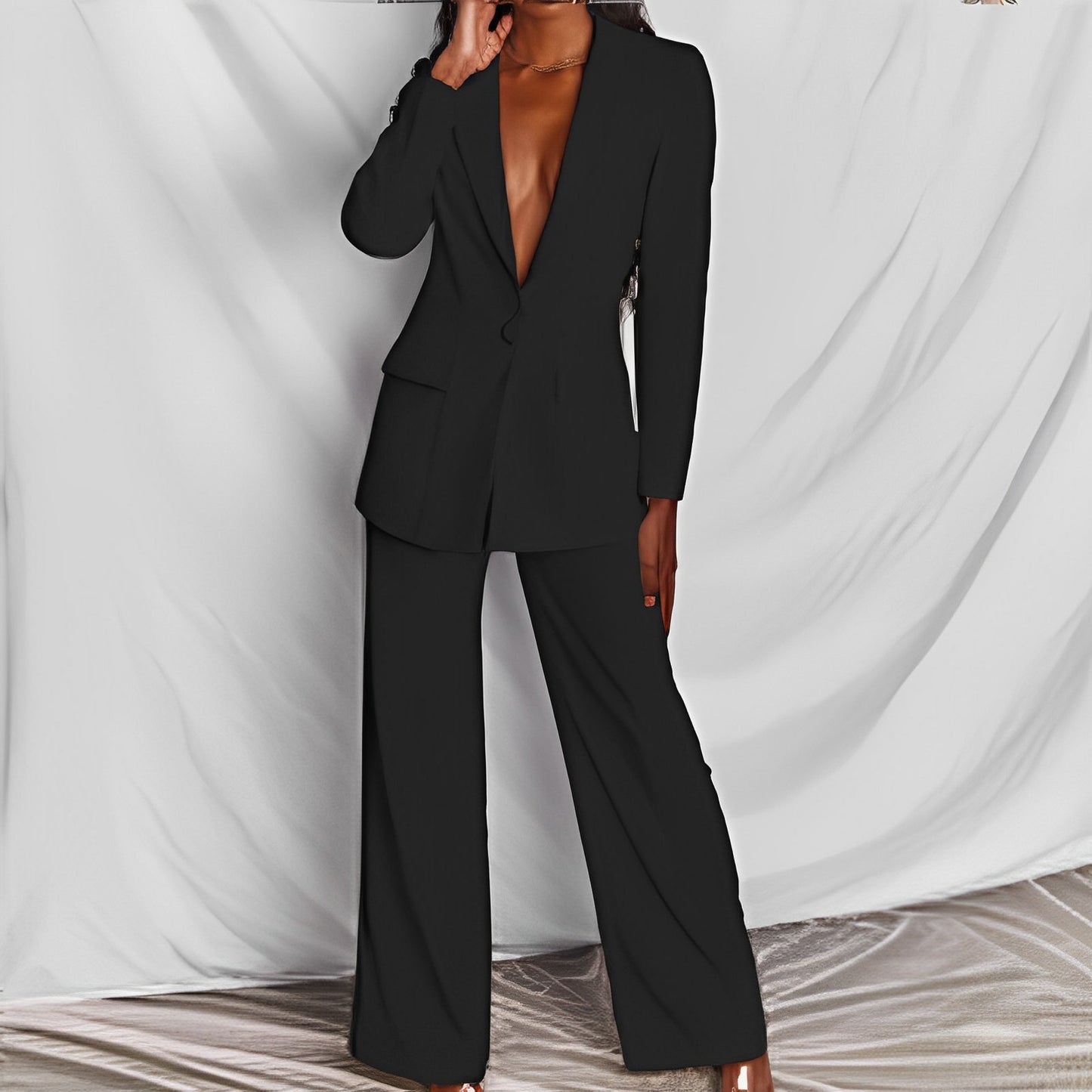 2pcs Casual Suit Lapel Button-down Blazer Jacket And Straight-leg Pants Office Commuting Business Trousers Set Clothing