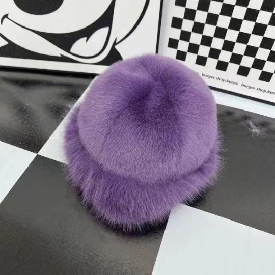 Fur Fashion Bucket Hat Mink-like Women