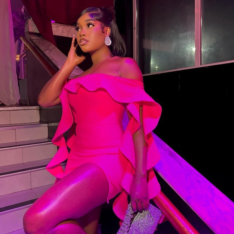 Summer New Solid Color Sleeveless Off-shoulder Wooden Ear Short Split Dress