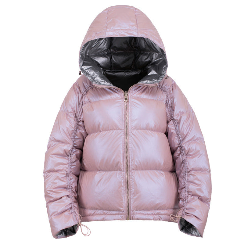 Winter Big Fur Collar Double-sided Wear Net Red Shiny Silver  Jacket Female Fox Fur Down Jacket