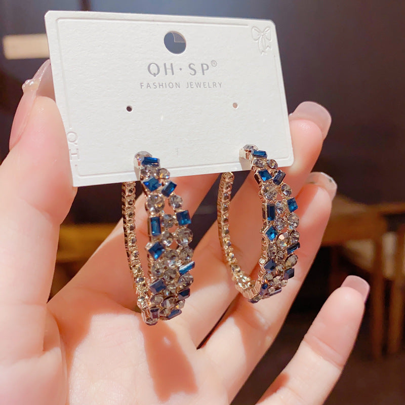 Fashion Retro Full Diamond Women's 925 Silver Needle Simple Cool Style High Quality Earrings
