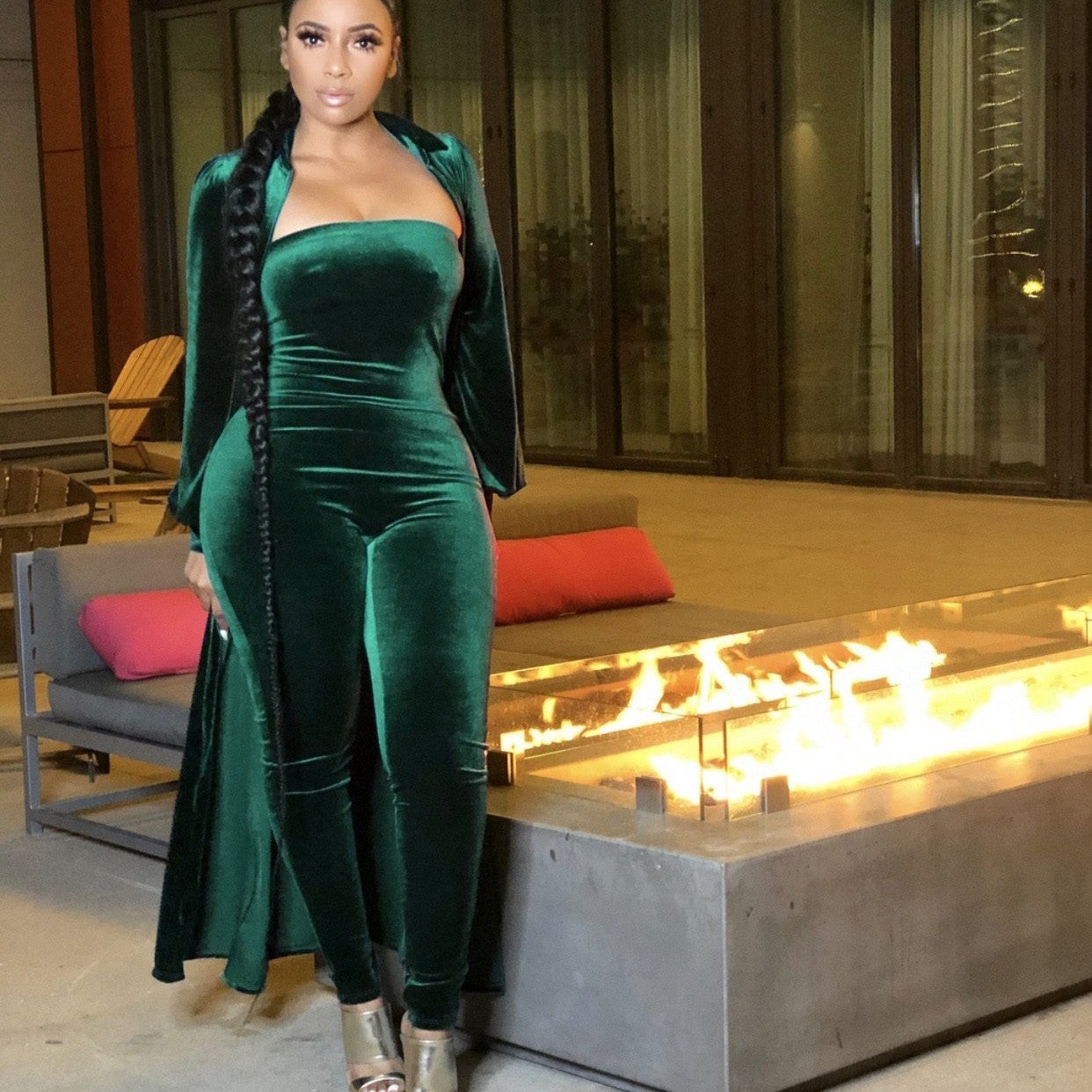 Sexy Bustier Female Jumpsuit Jacket Silver Fox Velvet