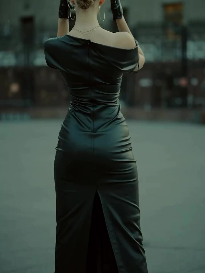 Elegant Polyester Shoulder Leather Dress