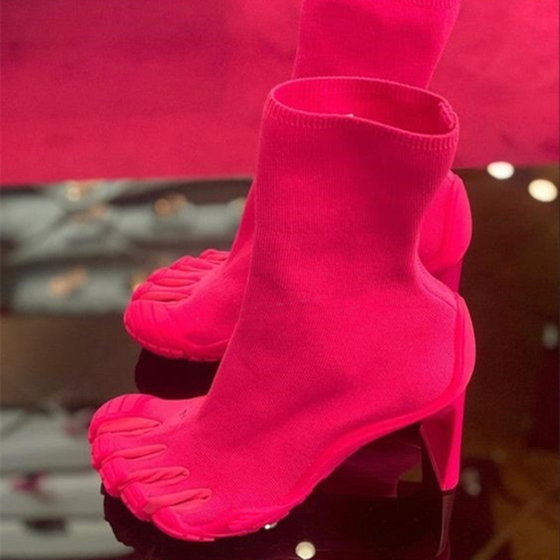 Women's Fashion Simple Five-finger High Heel Stretch Boots